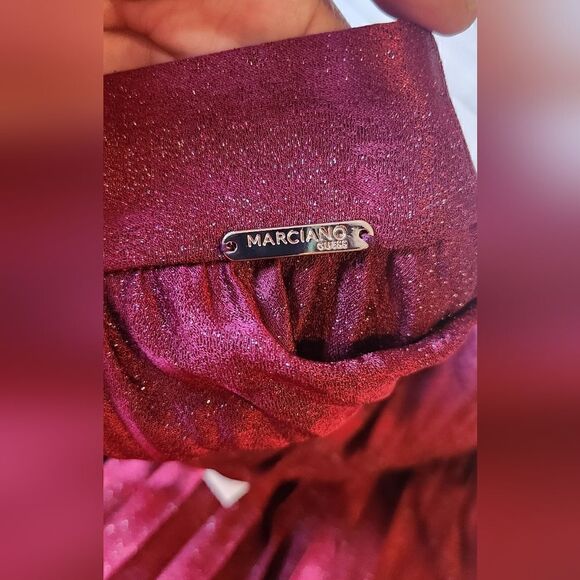 Marciano By Guess Pleated Shimmering Burgundy Skirt Size 6 - Picture 6 of 14